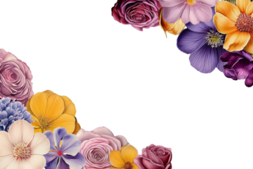 Colorful Floral Transparent Background Arrangement with Roses and Daisies