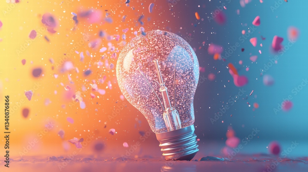Aufkleber lightbulb colourful background lightbulb surrounded by colorful paint splatters, artistic expression