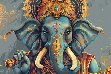 Fototapeta premium Bright holiday composition for happy Ganesh Chaturthi, abstract vivid composition consists of fictional unreal fantastic vision on background