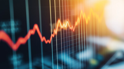 red financial chart reaching ceiling limit with blurred office documents and calculators, symbolizing salary cap and budget restrictions under natural light, shallow depth for economic policy barriers