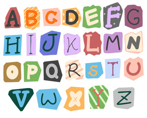 영어 알파벳 콜라주 스티커 아이콘(english alphabet collage sticker icon set)