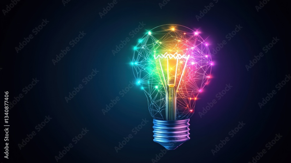 Poster lightbulb rainbow icon lightbulb icon formed by interconnected rainbow lines, symbolizing unity and 