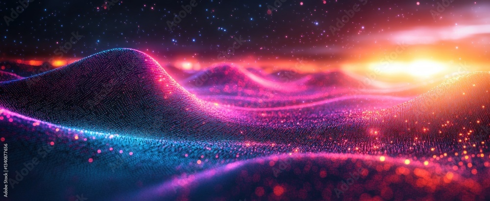 Poster futuristic digital wave abstract background in neon colors with circuit board texture and cyberpunk 
