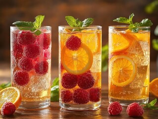 Refreshing Fruit-Infused Summer Drinks with Raspberries Oranges and Mint