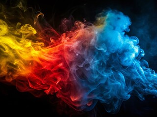 Vibrant Smoke Art: Abstract Red, Yellow, Blue Swirls on Black & Blue Backgrounds
