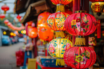 Beautiful holiday composition for happy celebrate chinese festival of lanterns, abstract vivid composition consists of fictional unreal fantastic vision on background