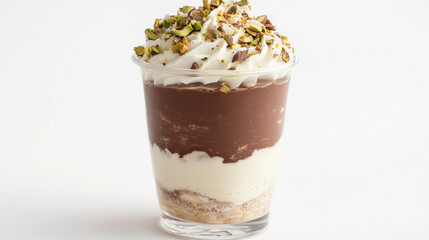 Chocolate ice cream with coffee and whipped cream in a glass cup