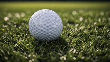 Golf ball on green grass, ready to hit