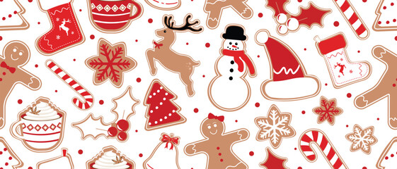 Christmas Seamless Pattern. Huge Christmas and New year Holiday Repeatable Pattern. Decorative Elements Texture for Wallpaper, Gift Wrapping paper, Card or Banner Template or Fabric Textile Prints.