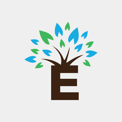 E Letter Tree Symbol Health Care Logo Design