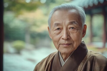 Serene Elderly Japanese Man in Traditional Kimono