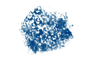 Bright blue watercolor or ink stain with watercolor marks on transparent background.