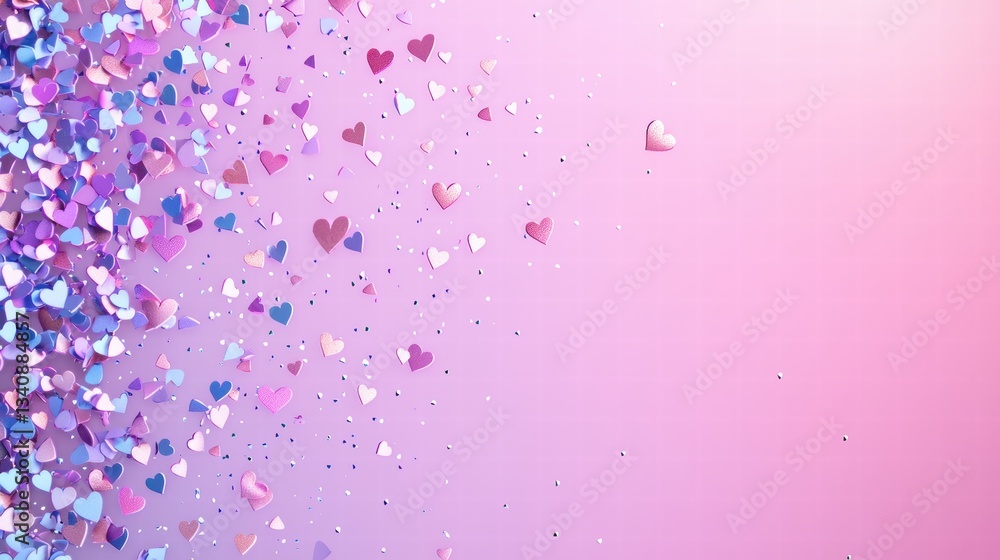 Poster gradient pastel background confetti copy space soft pink and lilac gradient background with heart sh