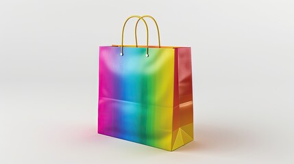 A shopping bag with a rainbow gradient color, a simple style, a white background