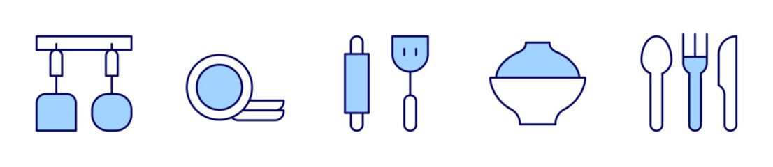 kitchen tools, soup, cutlery, kitchen utensils, clean dishes. Utensil Icon vector illustration. Line Duotone style. Editable stroke