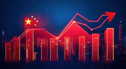 Fototapeta premium China Economic Decline Bar Chart with Downtrend Red Colors Minimalist Illustration