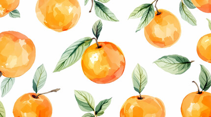Seamless watercolor pattern of hand drawn orange on a white background