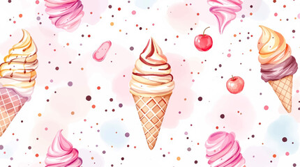 Watercolor pattern ice cream white background vector