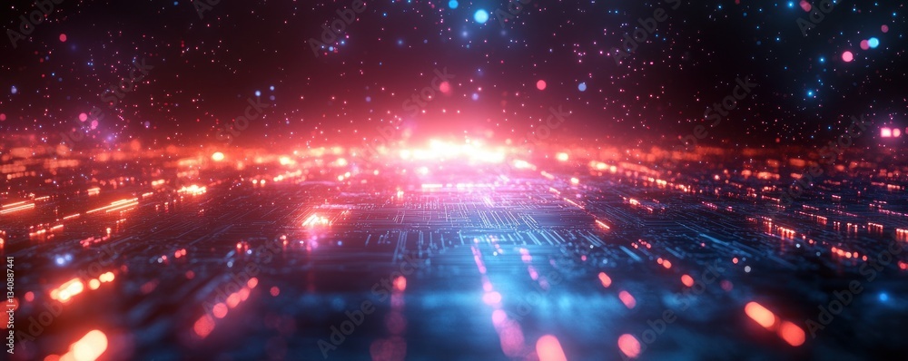 Poster futuristic digital technology abstract background with neon circuitry and ai elements in vibrant gra