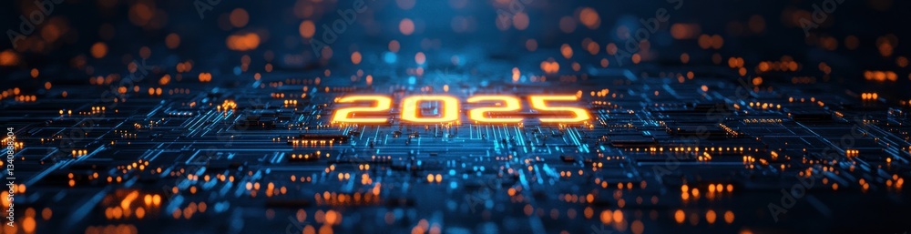 Poster digital technology abstract poster template 2025 circuit board design new year tech banner header
