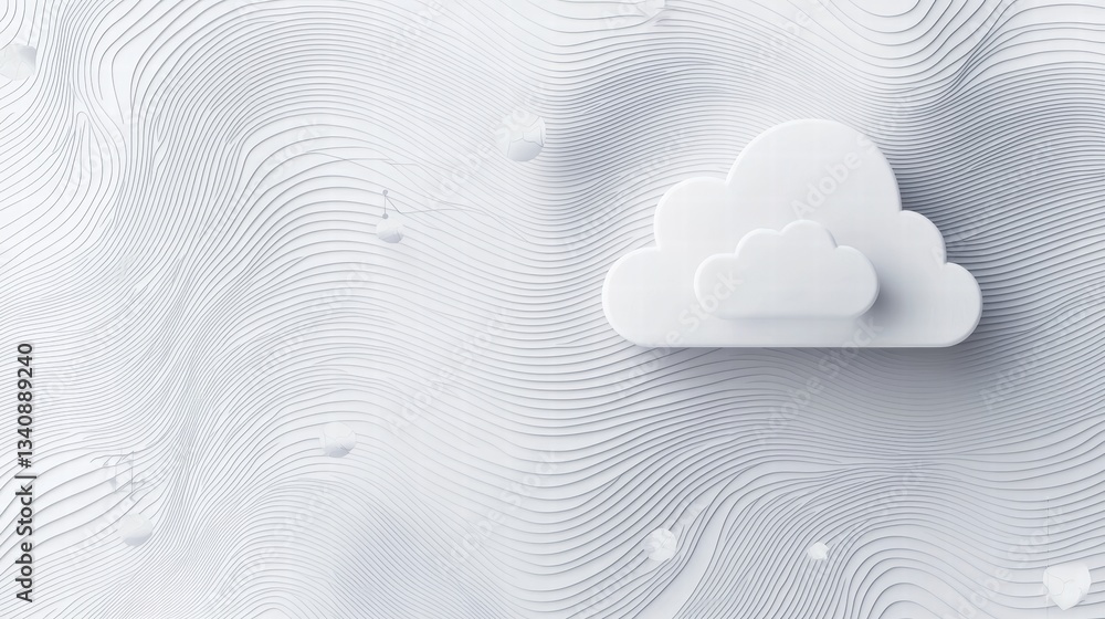 Poster cloud networking icon minimalist white cloud icon with network lines, transparent background, high r