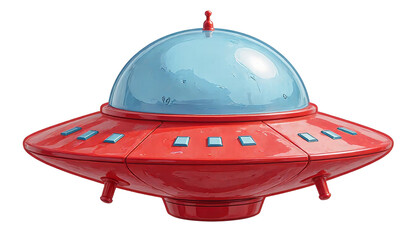 Red UFO with Transparent Dome and transparent background