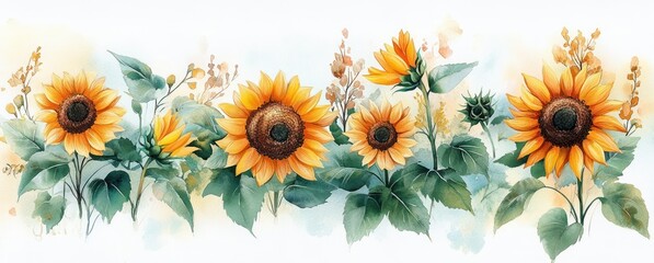 Watercolor Sunflower Bouquets Floral Arrangements Wedding Illustrations Collection Bright Autumn Summer Nature Art