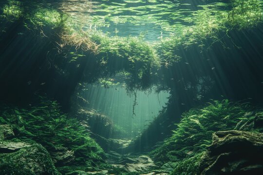 Java Moss Ecosystem: Vibrant Aquascape with Dense Bush of Java Moss, Amano Style Planted Aquarium Design