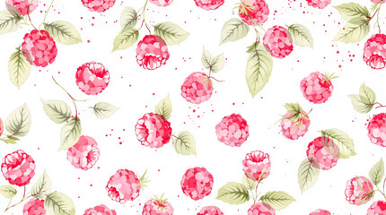 Watercolor pattern featuring raspberries white background