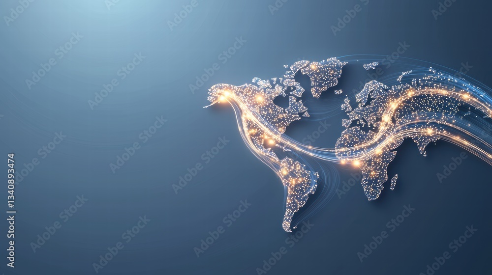 Poster world map futuristic 3d interface 3d world map with animated data streams and network connections, s