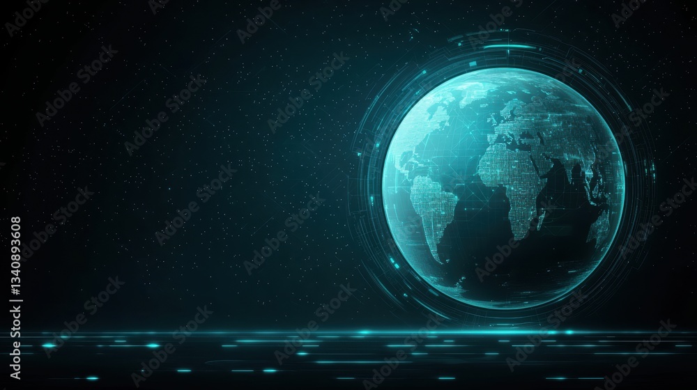 Poster world map futuristic 3d interface rotating globe with futuristic hud elements and data displays, adv