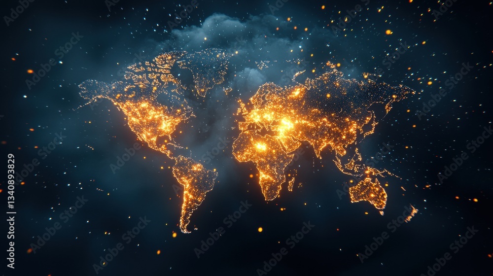 Poster world map business industry network world map overlayed with data visualizations representing market