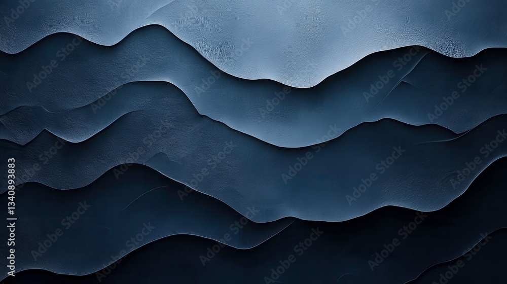 Poster a textured abstract design featuring dark, wavy layers resembling mountains or waves, creating a cal