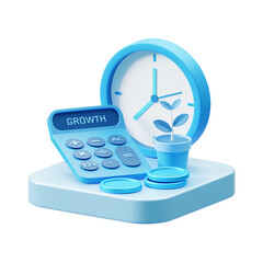 3D Finance Time Isolated Transparent Png Background Growth Business Success Economy Icon.