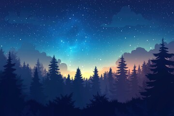 Enchanting Forest Landscape at Twilight Under a Starry Night Sky