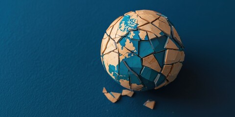 Import Tariffs trade impact concept. Broken globe symbolizing a fractured world.