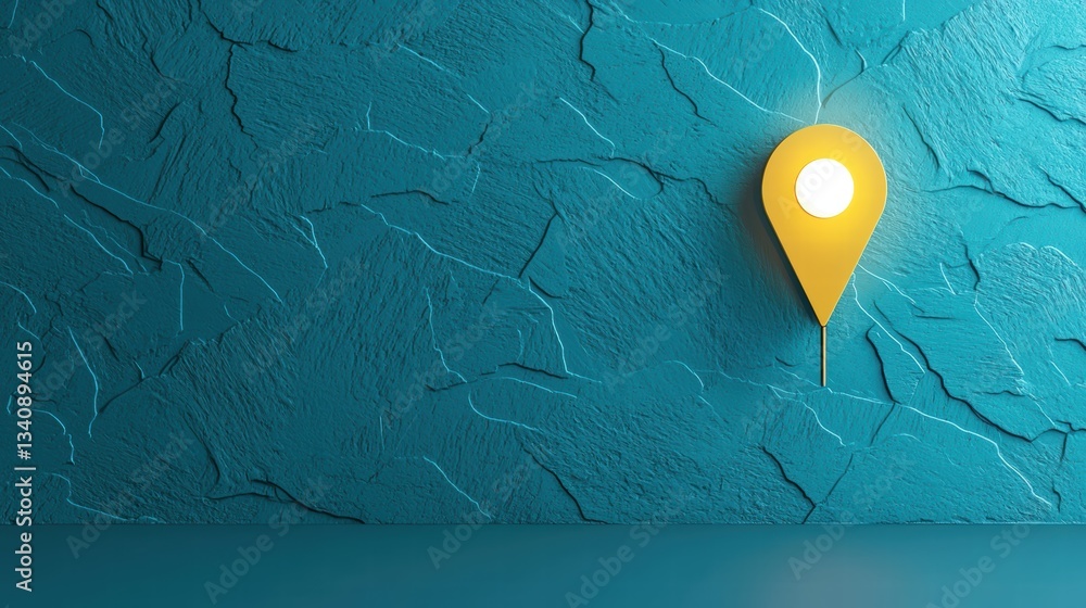 Poster icon pin location marker a single pin marker casting a long shadow on a textured surface, dramatic l