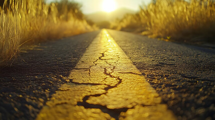 Obraz premium Sunset Road: A Golden Hour Journey