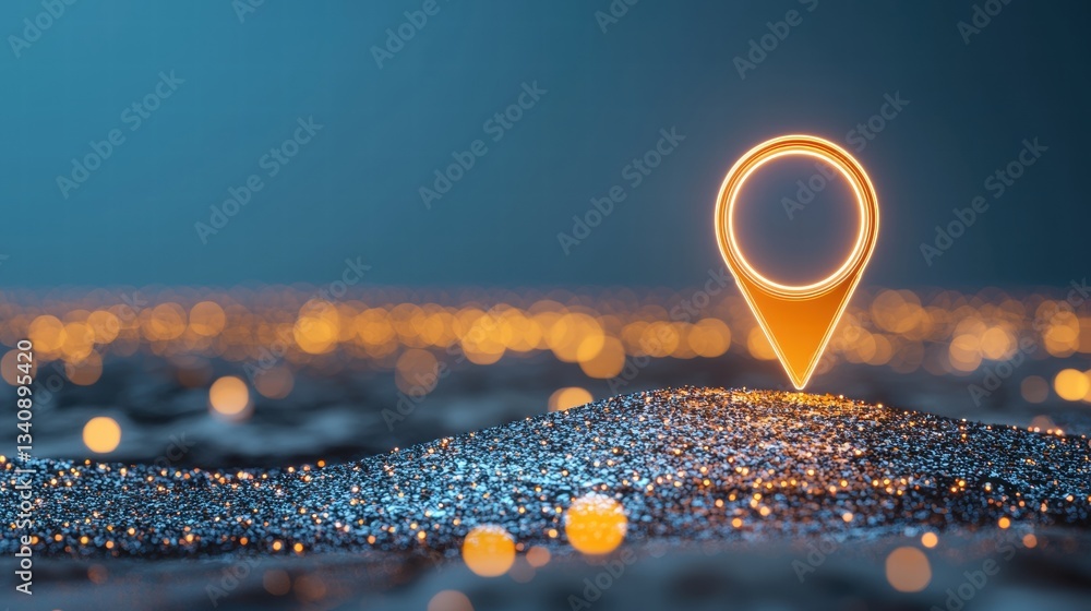 Poster icon pin location spot a pin icon with a magnifying glass over it, emphasizing a point of interest, 