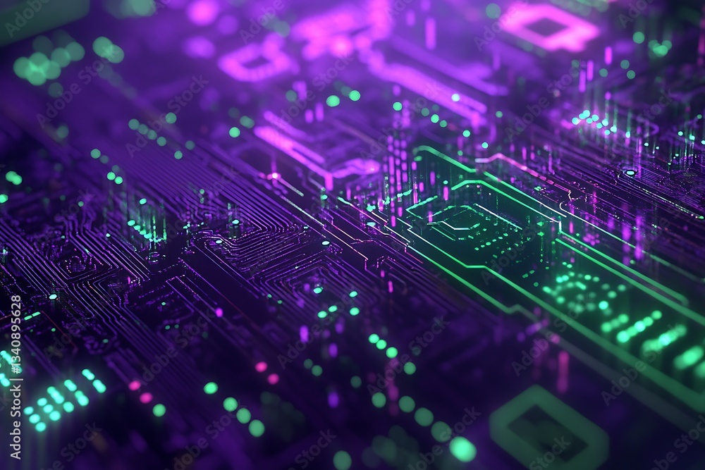 Poster rising financial graph in a glowing neon grid sharp green and purple lines sleek digital interface f