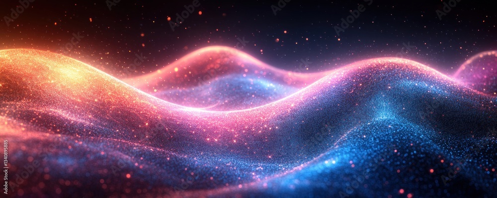 Poster futuristic digital artwork with neon light waves and circuit patterns in abstract technology backgro