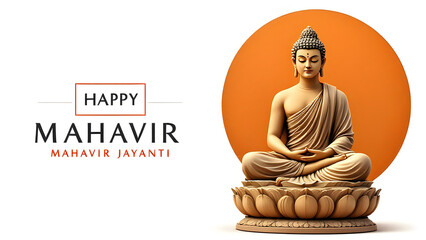 Mahavir Jayanti Celebration with Lord Mahavir Statue in Meditation Pose – Jainism Festival Greeting