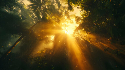 Fototapeta premium Golden Sunrise in a Lush Tropical Jungle