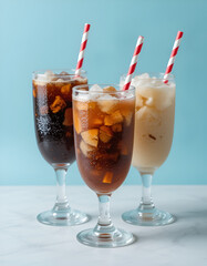 Three Classic Ice Cream Floats with Dark and Light Sodas