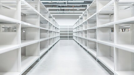 Fototapeta premium Import Tariffs trade impact concept. Empty shelves in a bright, modern space create a minimalist atmosphere.