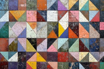 Fototapeta premium Colorful mosaic pattern featuring diverse geometric shapes in a vibrant design