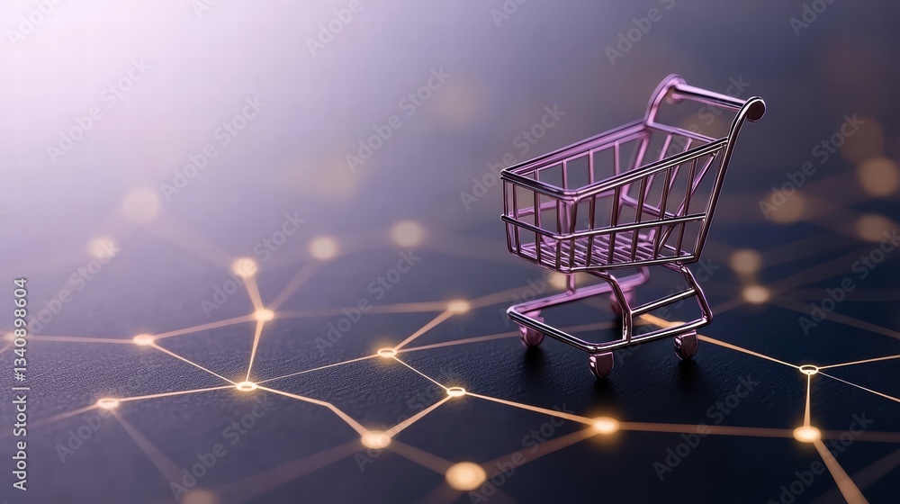 Poster shopping cart network interface online shopping a futuristic interface with a shopping cart icon and