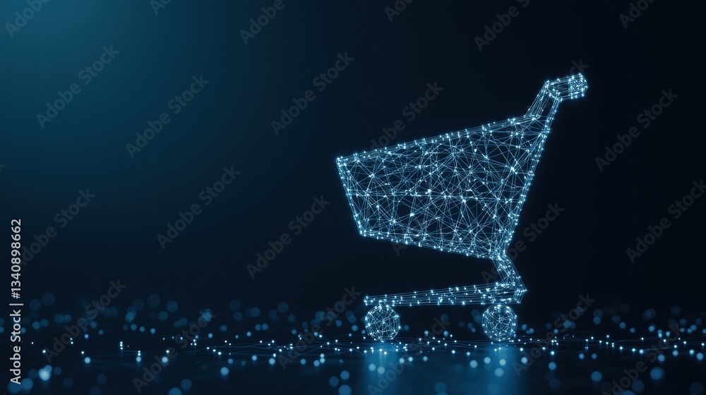 Poster shopping cart network interface online shopping a global map with highlighted network nodes and a sh