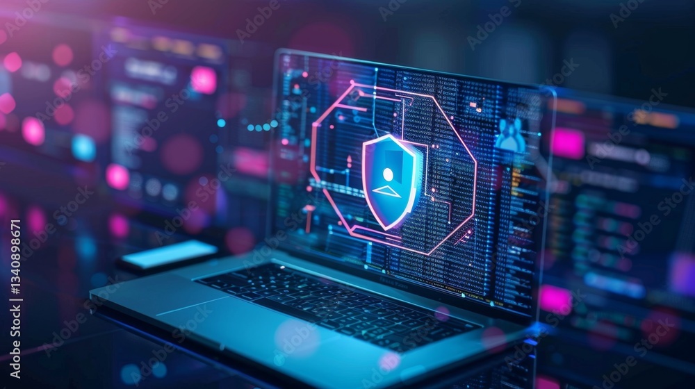Poster exploring cybersecurity with ai-driven protection against malware and data breaches