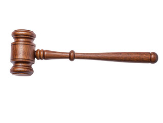 A wooden gavel with a smooth finish and a long handle, typically used in legal settings to signify authority.